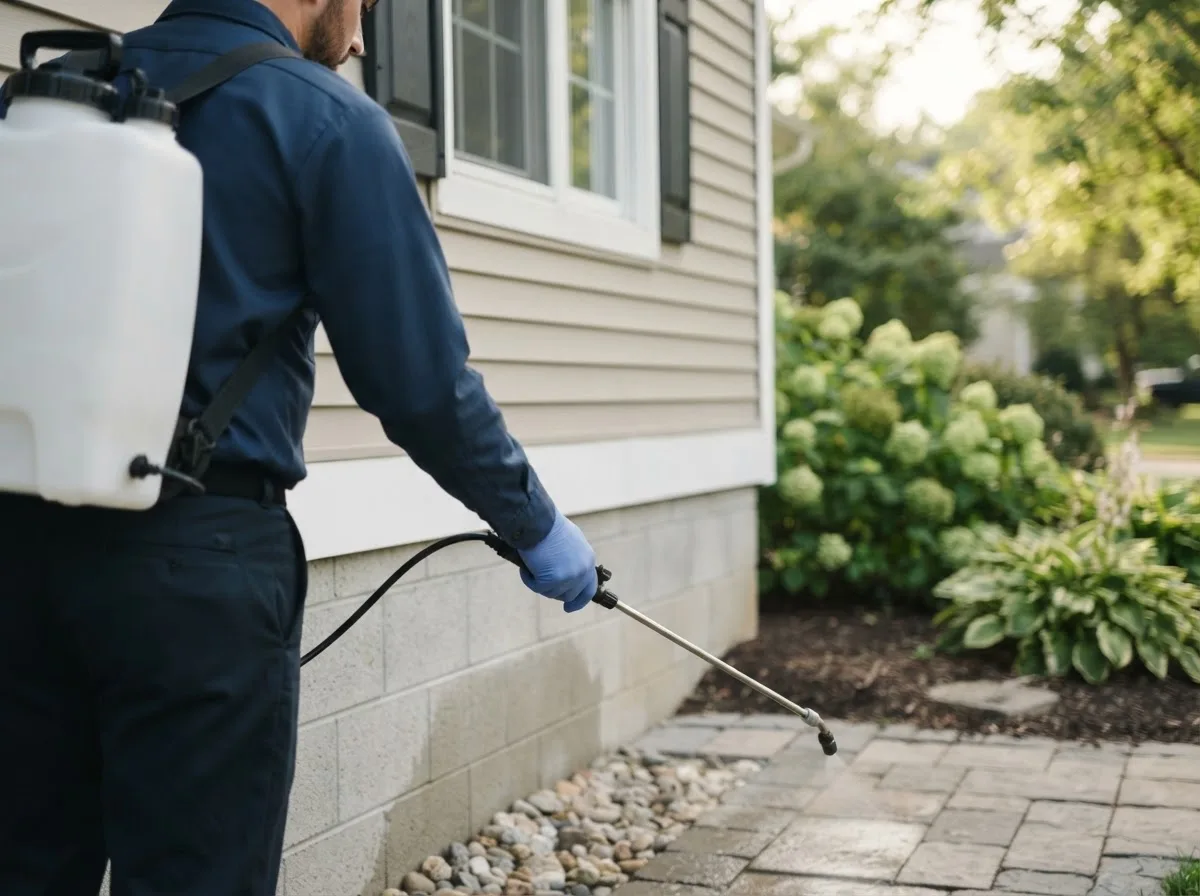Pest control technician inspecting a home in Matthews, GA